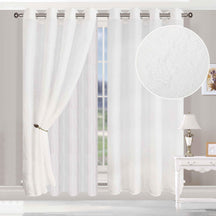 Embroidered Foliage Grommet Sheer Curtain Panel Set