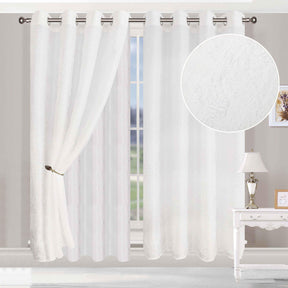 Embroidered Foliage Grommet Sheer Curtain Panel Set