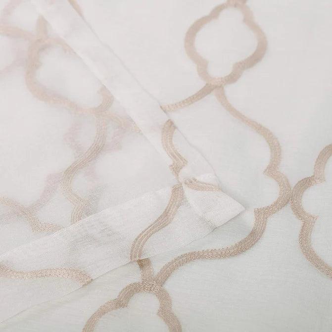 Embroidered Lattice Grommet Sheer Curtain Panel Set