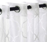 Embroidered Lattice Grommet Sheer Curtain Panel Set