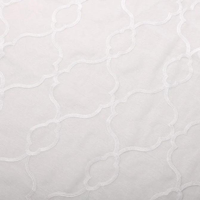 Embroidered Lattice Grommet Sheer Curtain Panel Set