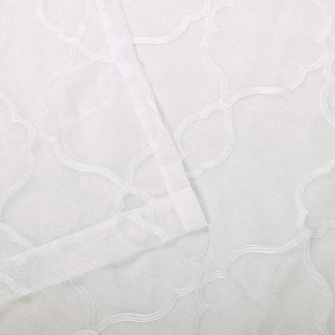 Embroidered Lattice Grommet Sheer Curtain Panel Set