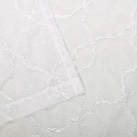 Embroidered Lattice Grommet Sheer Curtain Panel Set