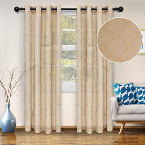 Embroidered Moroccan Trellis Sheer Grommet Curtain Panel Set