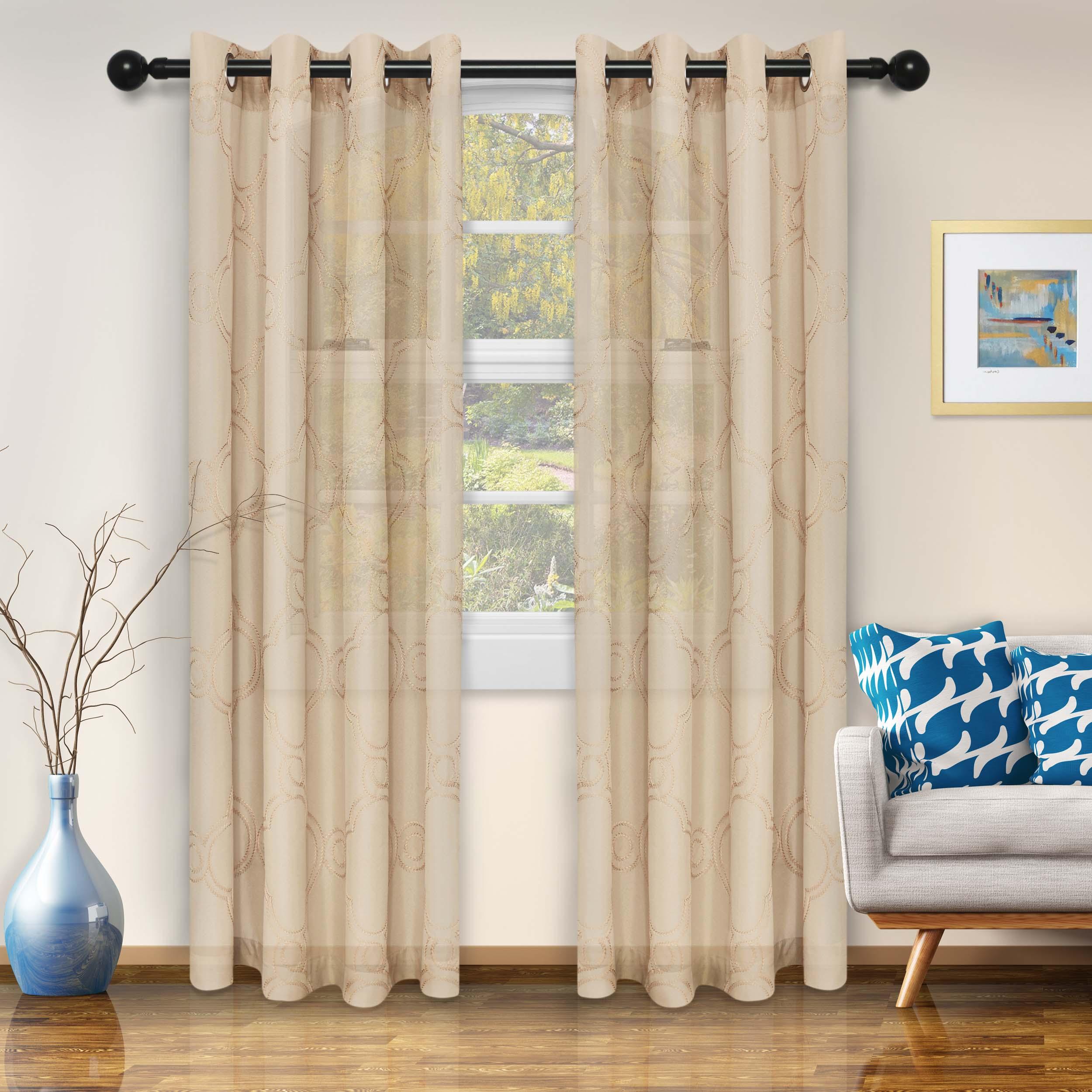 Embroidered Moroccan Trellis Sheer Grommet Curtain Panel Set