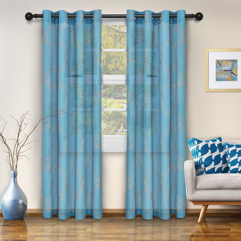 Embroidered Moroccan Trellis Sheer Grommet Curtain Panel Set