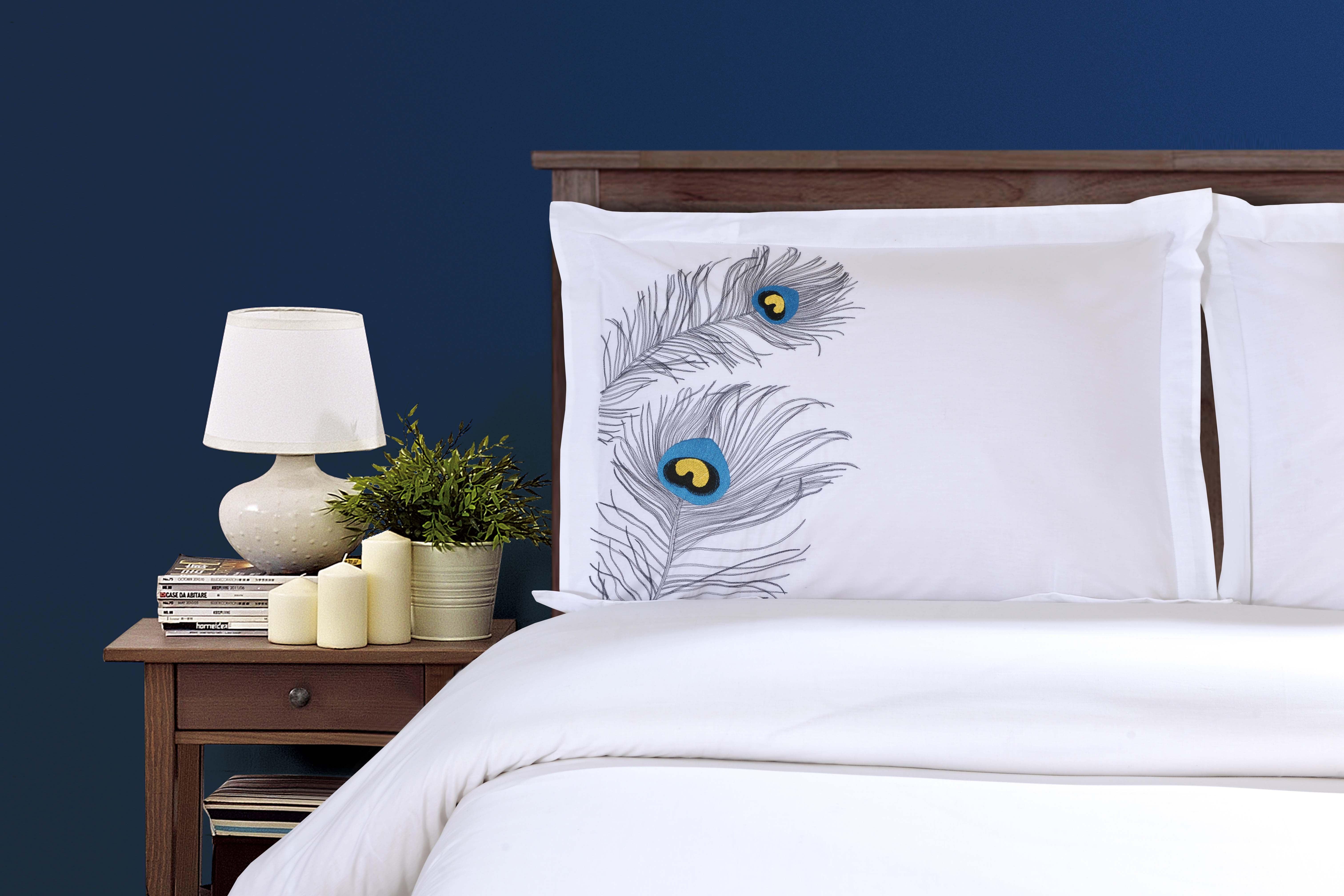 Embroidered Peacock Cotton Duvet Cover Set