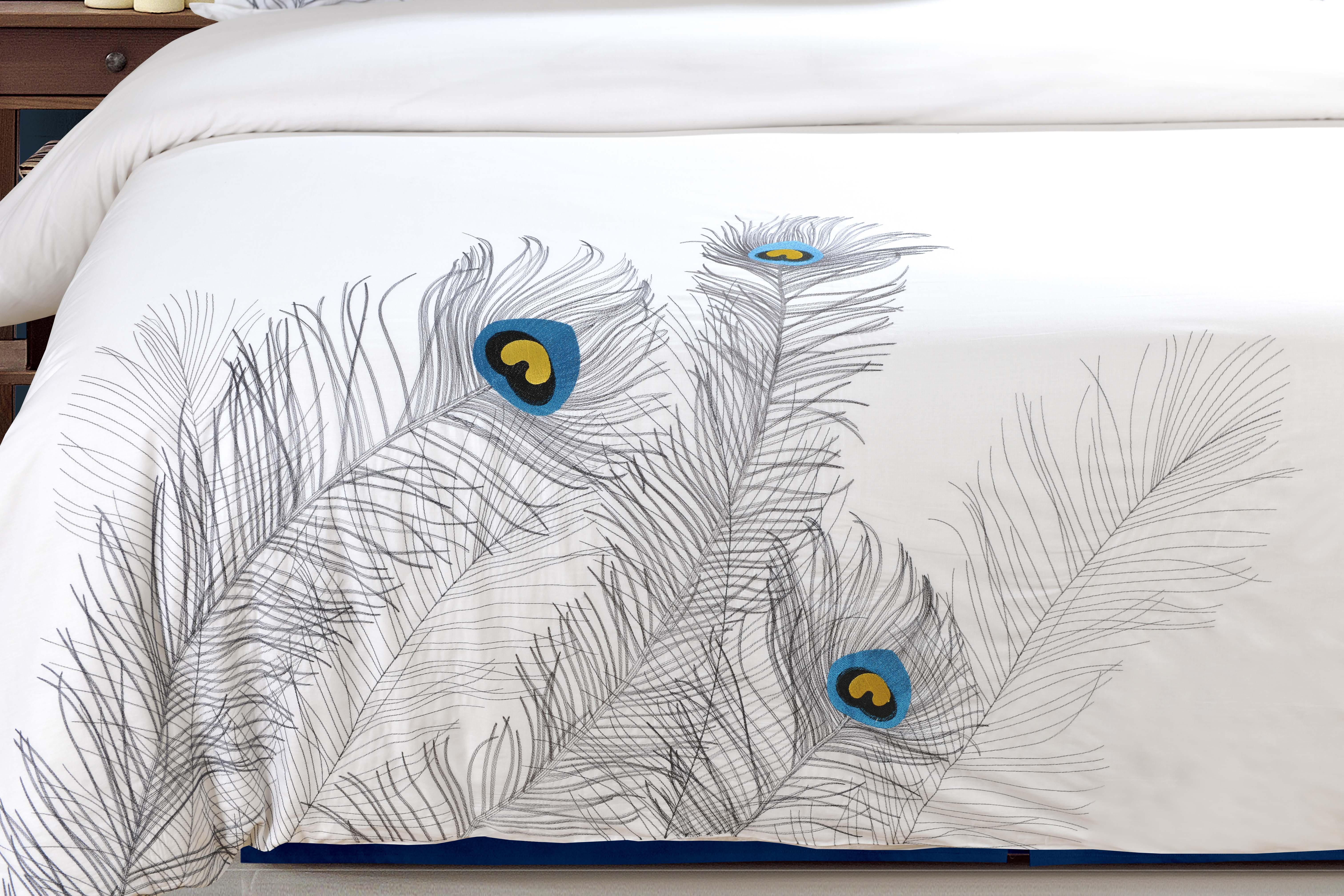 Embroidered Peacock Cotton Duvet Cover Set