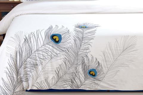 100% Cotton Peacock Embroidered Duvet Cover Set