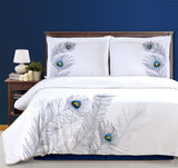 100% Cotton Peacock Embroidered Duvet Cover Set