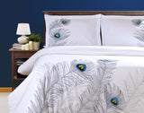 100% Cotton Peacock Embroidered Duvet Cover Set
