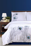 Embroidered Peacock Cotton Duvet Cover Set