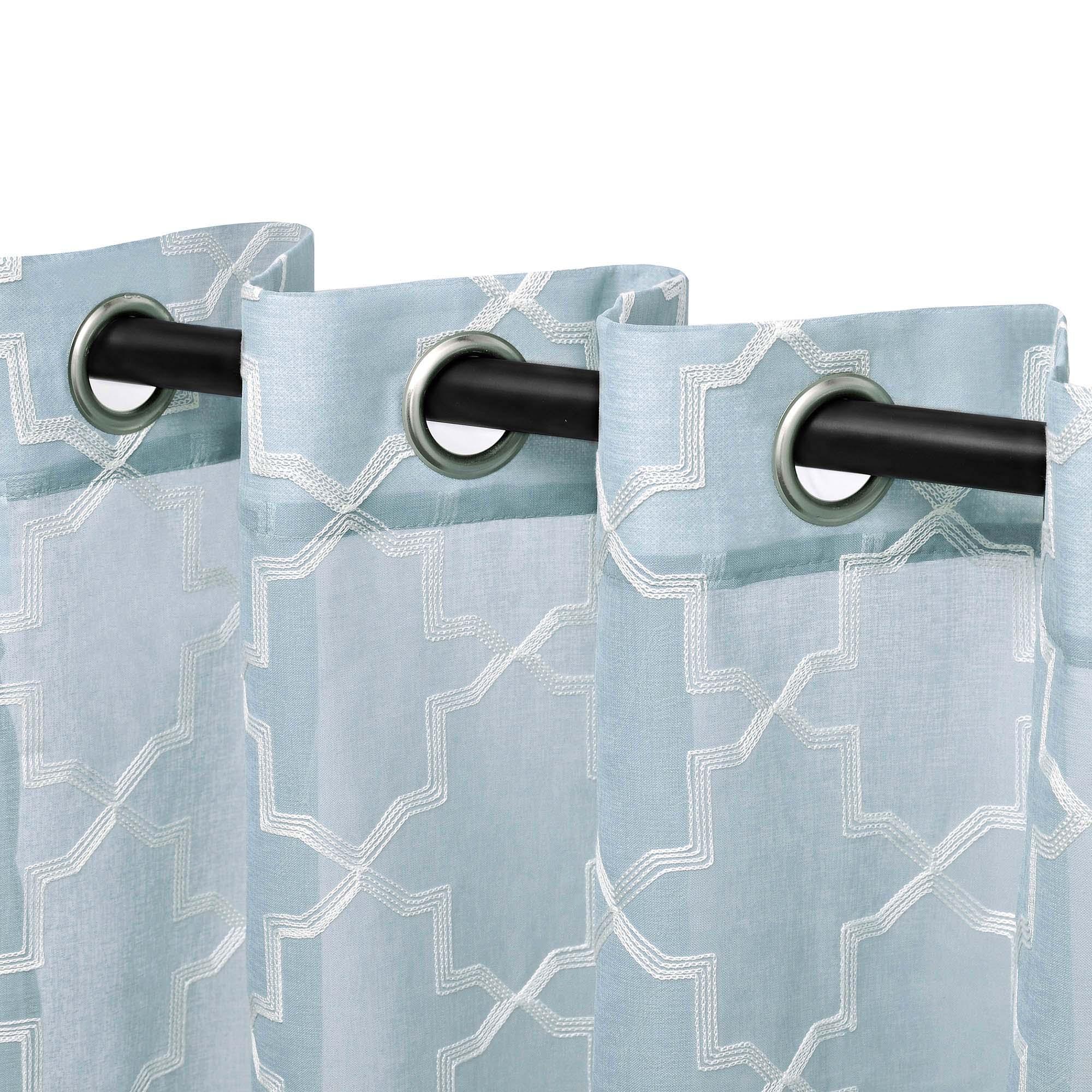 Embroidered Quatrefoil Semi Sheer 2 Piece Curtain Panel Set