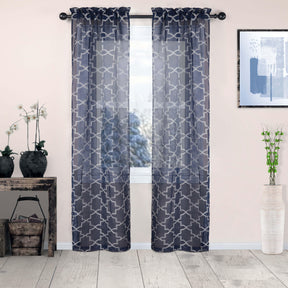 Embroidered Quatrefoil Semi Sheer 2 Piece Curtain Panel Set