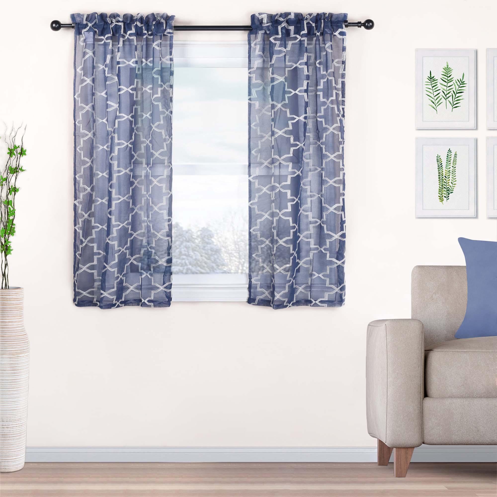 Embroidered Quatrefoil Semi Sheer 2 Piece Curtain Panel Set