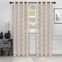 Embroidered Quatrefoil Semi Sheer 2 Piece Curtain Panel Set