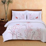 Embroidered Swallow and Floral Cotton Duvet Cover Set