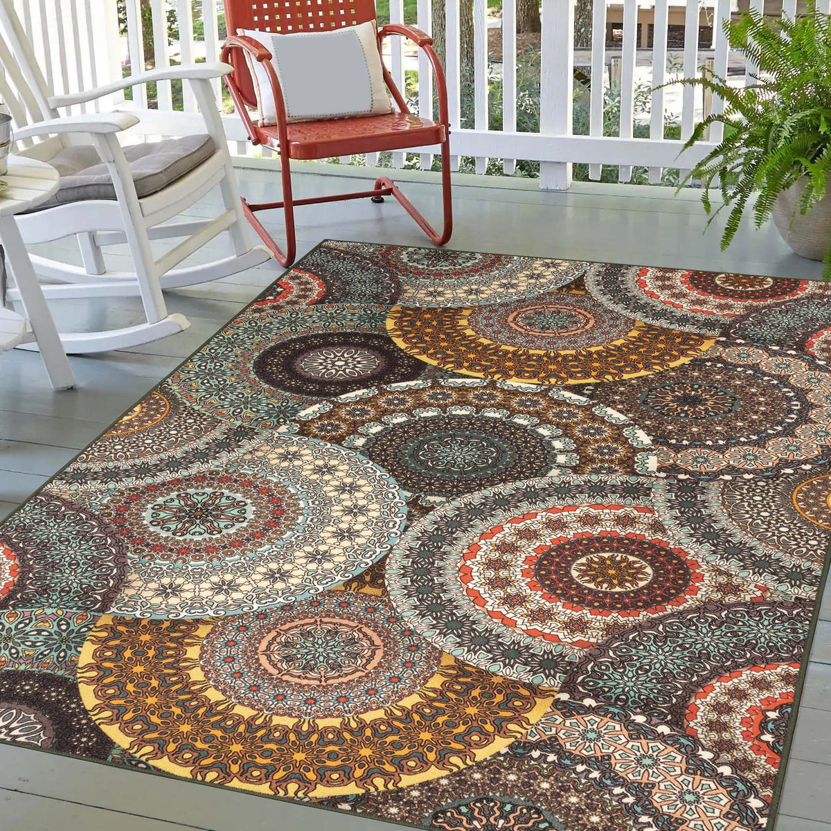 Evaline Medallion Non-Slip Indoor Outdoor Area Rug
