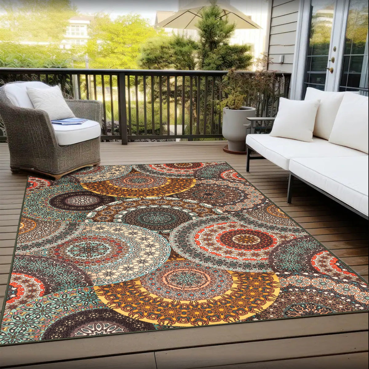 Evaline Medallion Non-Slip Indoor Outdoor Area Rug