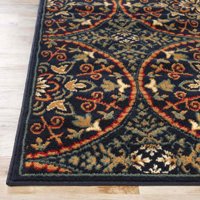Fancy Geometric Medallion Floral Traditional Indoor Area Rug Midnight Blue
