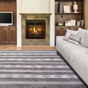 Farmhouse Wool Geometric Stripe Fringe Indoor Area or Runner Rug