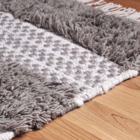 Farmhouse Wool Geometric Stripe Fringe Indoor Area or Runner Rug