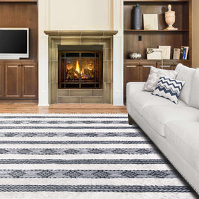 Farmhouse Wool Geometric Stripe Fringe Indoor Area or Runner Rug