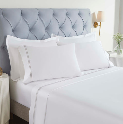 100% Cotton Bed Sheet Set Two-Line Embroidered Deep Pocket Fieldstone