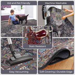 Flamingo Modern Medallion Washable Indoor Area Rug or Runner