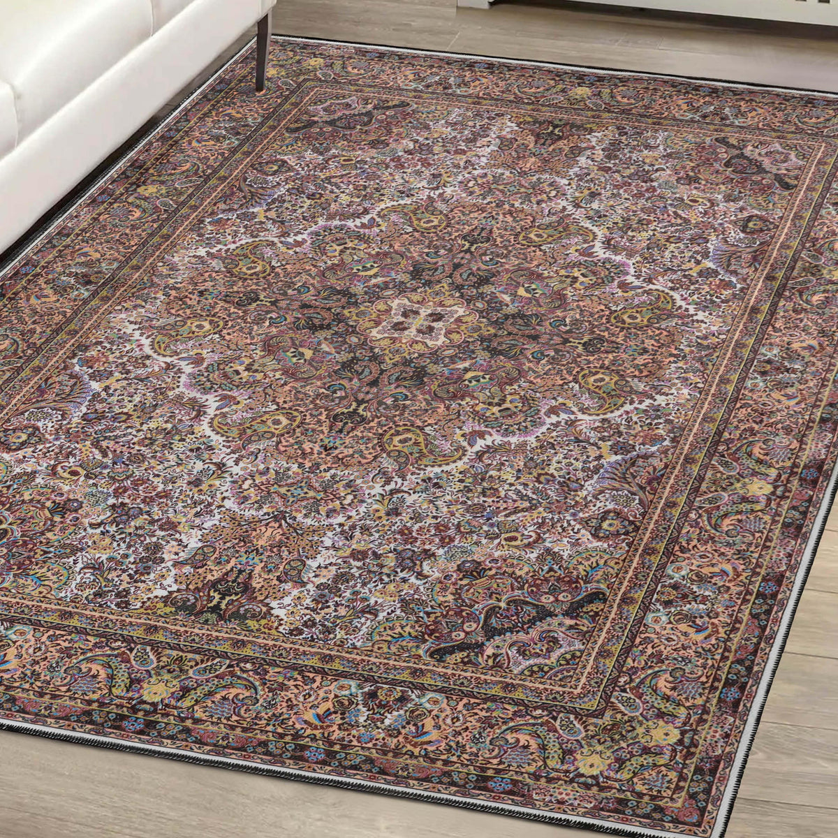 Flamingo Modern Medallion Washable Indoor Area Rug or Runner