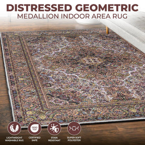Flamingo Modern Medallion Washable Indoor Area Rug or Runner