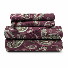 Flannel Brushed Cotton Floral Paisley Deep Pocket Bed Sheet Set