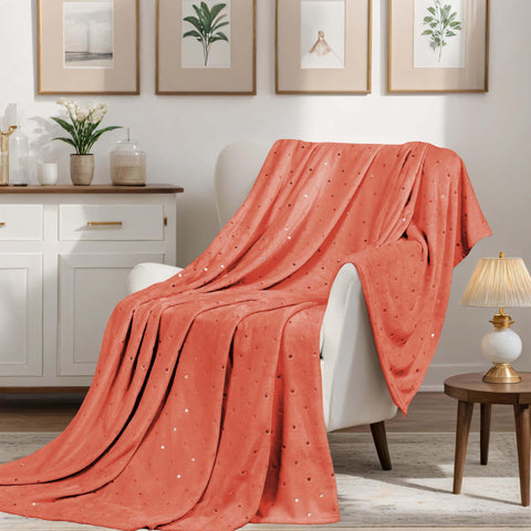 Fleece Plush Medium Weight Fluffy Soft Decorative Polka Dot Blanket