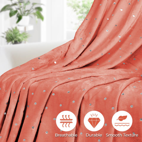 Fleece Plush Medium Weight Fluffy Soft Decorative Polka Dot Blanket