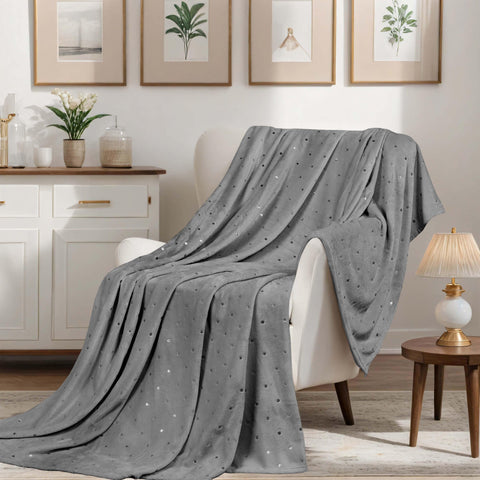 Fleece Plush Medium Weight Fluffy Soft Decorative Polka Dot Blanket