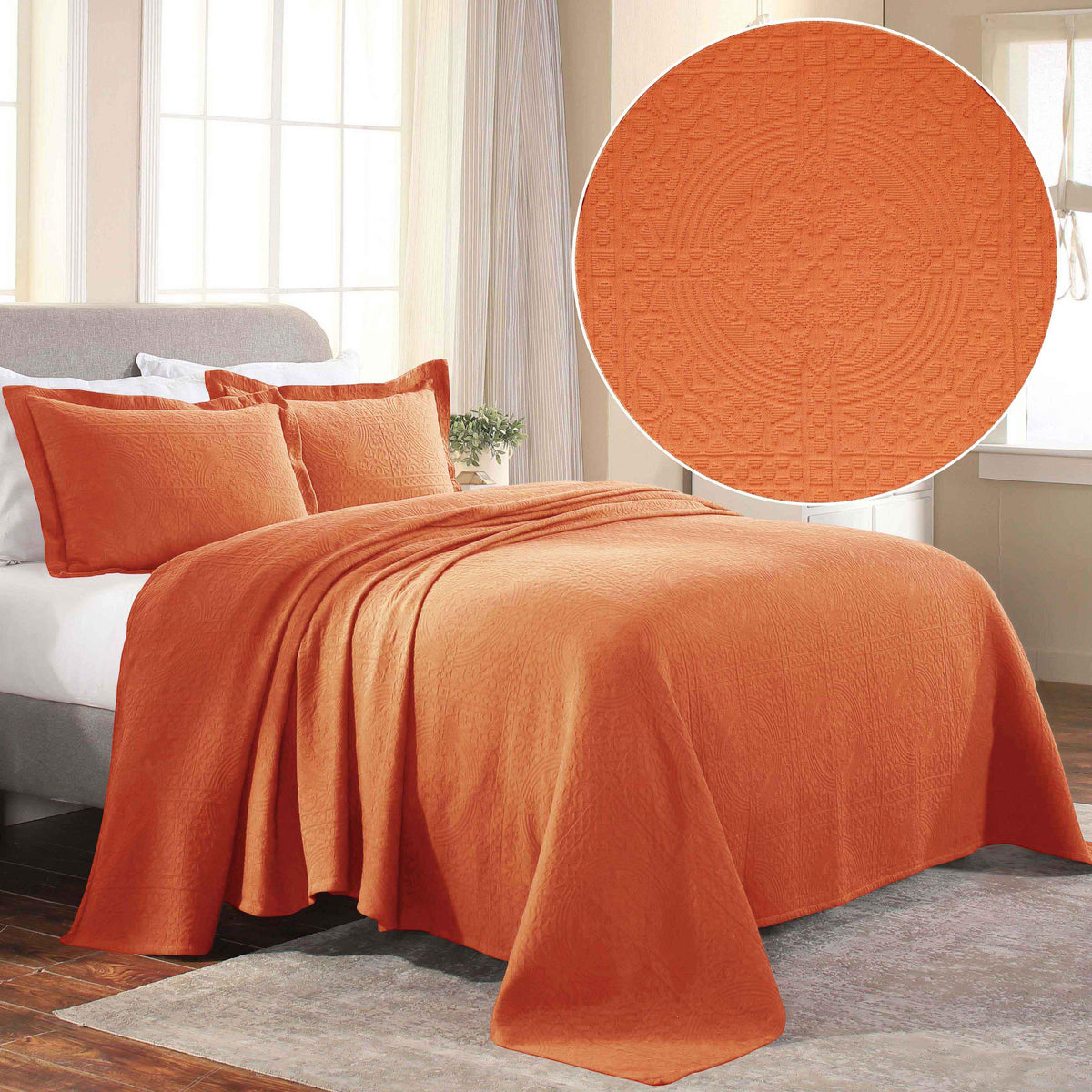 Fleur De Lis Jacquard Matelassé Cotton Medallion Bedspread Set