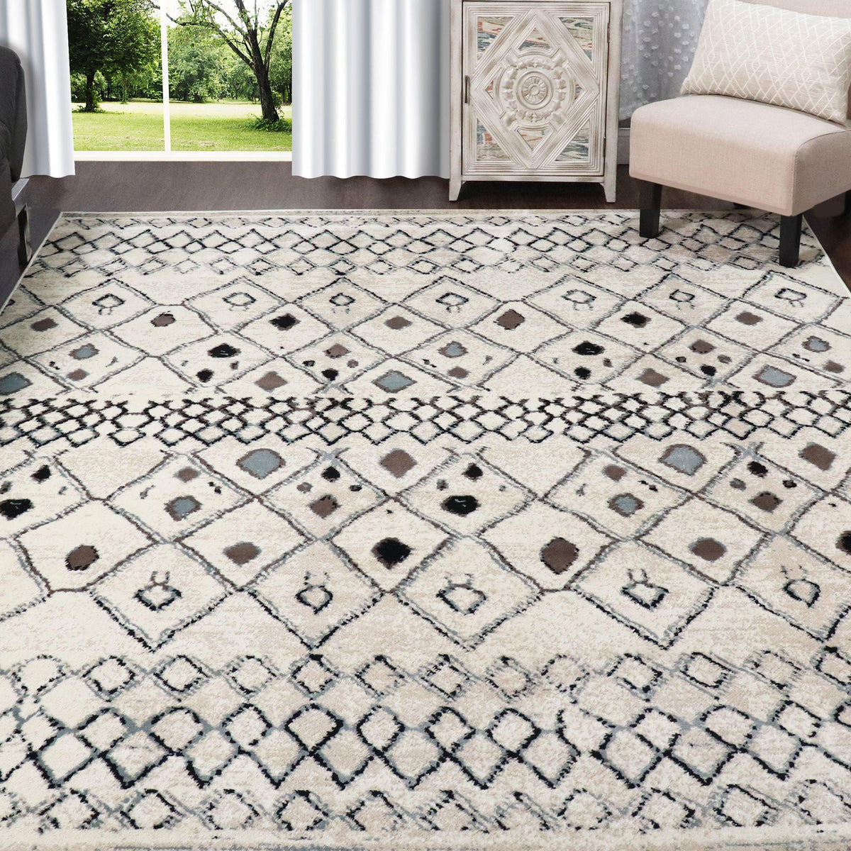 Flintstone Diamond Trellis Bohemian Indoor Area Rugs Or Runner Rug