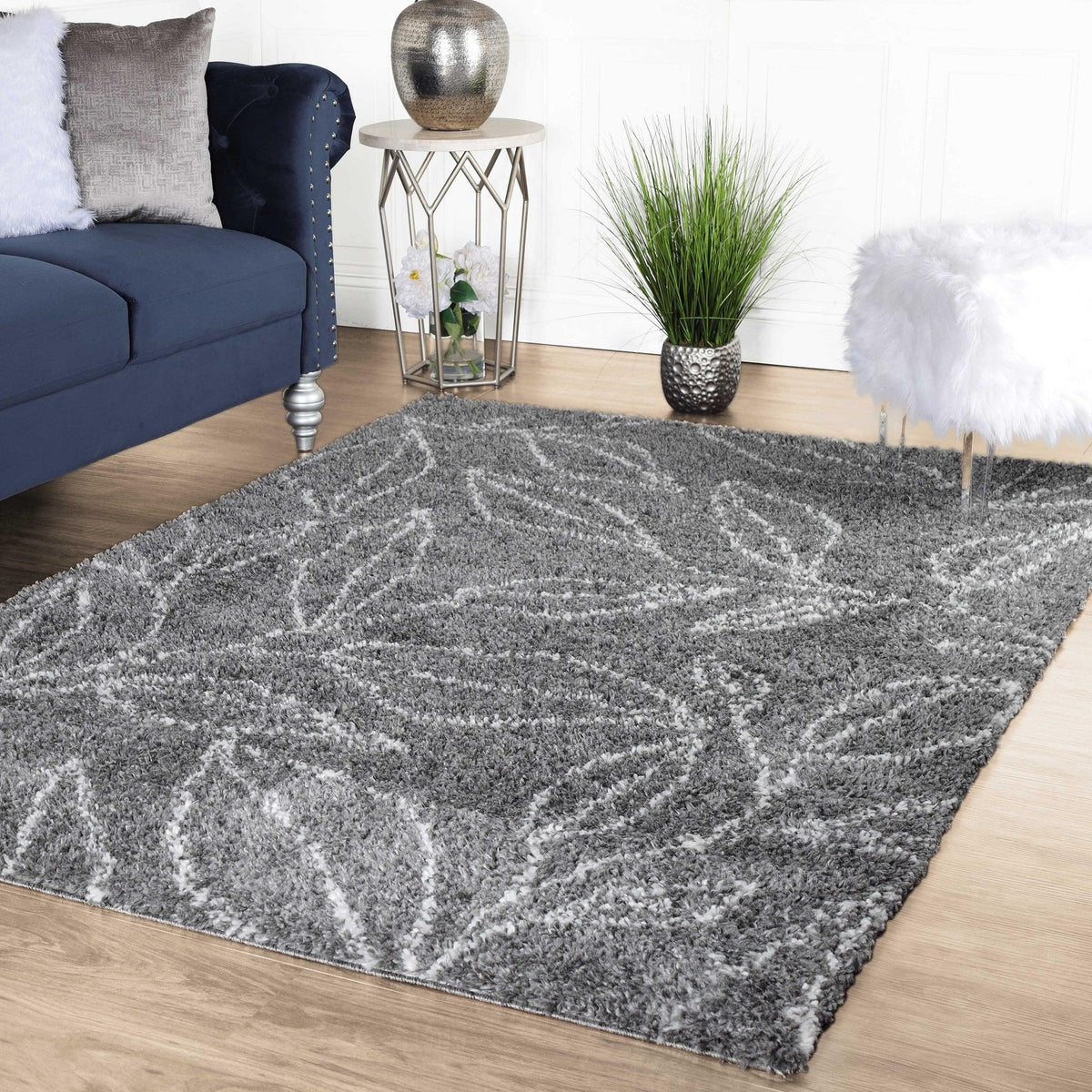 Flora Botanical  Plush Shag Rugs Transitional Floral Indoor Area Rug