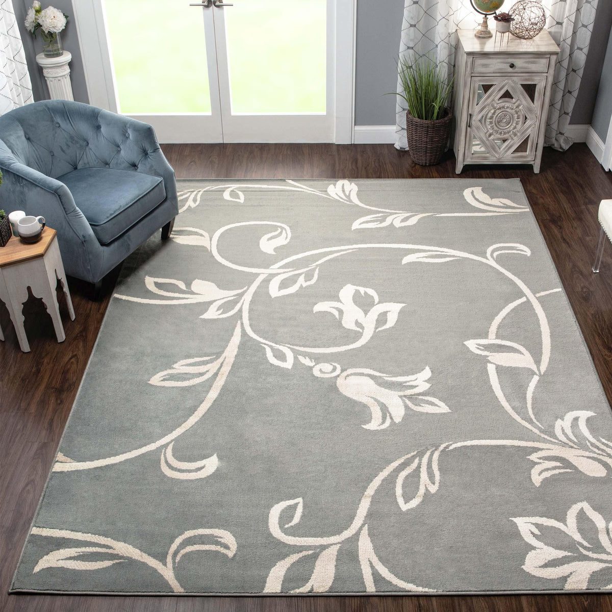 Floral Vines Scrolling Indoor Large Area Rugs or Runner Rug