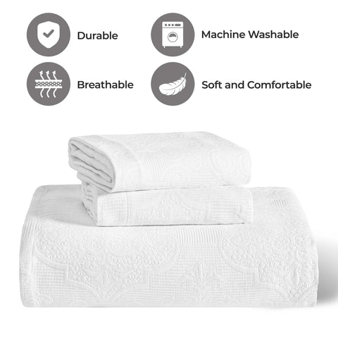Florin Cotton Matelasse Weave Jacquard Scroll Medallion Bedspread Set