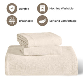 Florin Cotton Matelasse Weave Jacquard Scroll Medallion Bedspread Set
