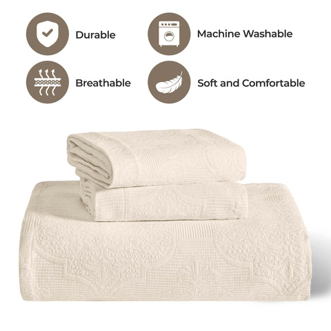 Florin Cotton Matelasse Weave Jacquard Scroll Medallion Bedspread Set