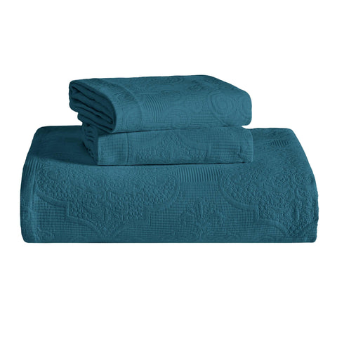 Florin Cotton Matelasse Weave Jacquard Scroll Medallion Bedspread Set