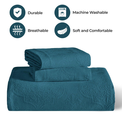 Florin Cotton Matelasse Weave Jacquard Scroll Medallion Bedspread Set