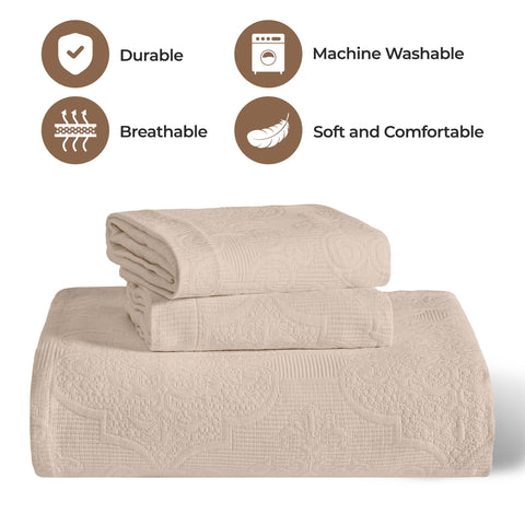 Florin Cotton Matelasse Weave Jacquard Scroll Medallion Bedspread Set