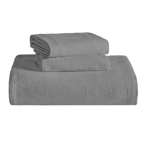 Florin Cotton Matelasse Weave Jacquard Scroll Medallion Bedspread Set