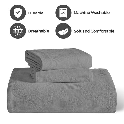 Florin Cotton Matelasse Weave Jacquard Scroll Medallion Bedspread Set