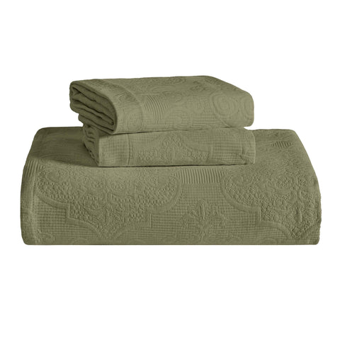 Florin Cotton Matelasse Weave Jacquard Scroll Medallion Bedspread Set