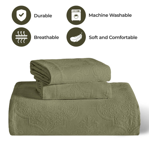 Florin Cotton Matelasse Weave Jacquard Scroll Medallion Bedspread Set