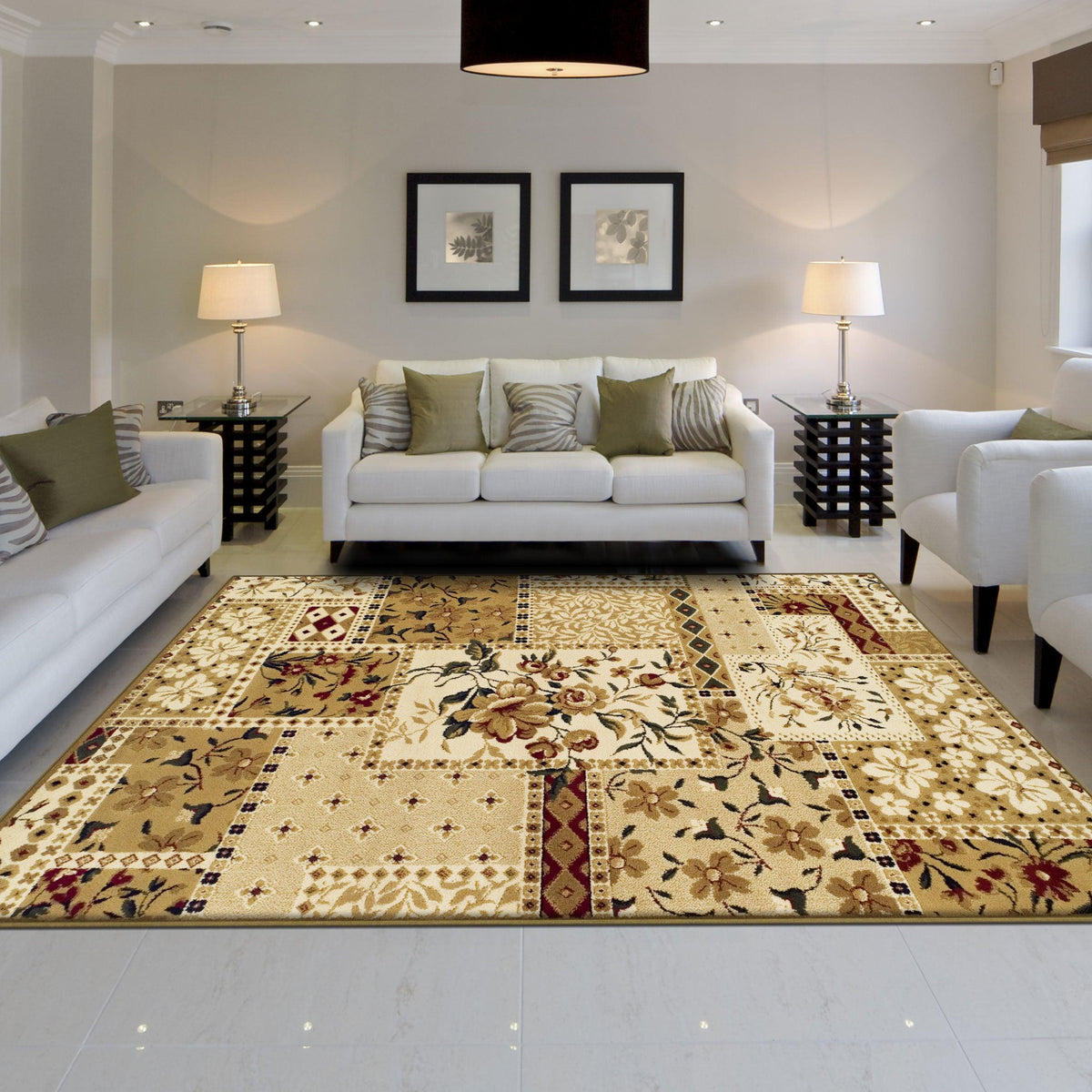 Flower Patchwork Floral Ornamental Rustic Indoor Area Rug